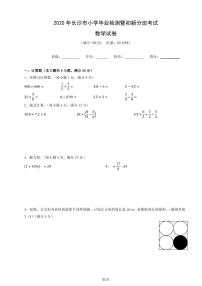 2020年长沙市小学毕业检测暨初新分班考试-数学试卷及答案详解