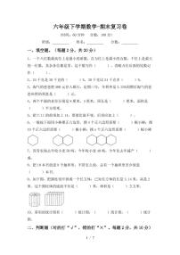 期末测试卷（+试题）+六年级下册数学苏教版