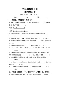 期末复习卷(试题)+-六年级下册数学苏教版