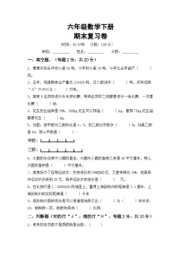 期末复习卷(试题)+-六年级下册数学冀教版