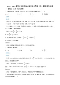 52，2023-2024学年山东省潍坊市寒亭区青岛版六年级上册期末测试数学试卷