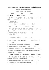 +期中试卷（试题）-2023-2024学年六年级下册数学人教版