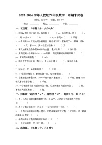 期末试卷（试题）-2023-2024学年六年级下册数学人教版