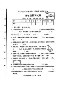 山东省泰安市宁阳县2023-2024学年五年级下学期期末数学测试题