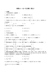 沪教版六年级数学下册期中期末满分冲刺专题03一元一次方程(重点)(原卷版+解析)