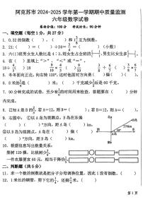 新疆维吾尔自治区阿克苏地区2024-2025学年六年级上学期期中考试数学试题