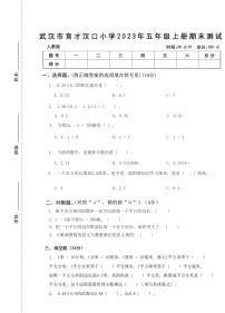 湖北省武汉市江岸区育才汉口小学2023-2024学年五年级上学期期末数学测试