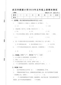 湖北省武汉市江岸区新建小学2023-2024学年五年级上学期期末数学测试