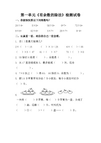 数学二年级下册一 野营——有余数的除法单元测试练习题