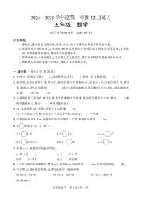 新疆维吾尔自治区阿克苏地区库车市2024-2025学年五年级上学期12月月考数学试题