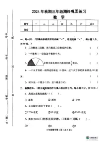 河南省南阳市社旗县2024-2025学年三年级上学期1月期末数学试题