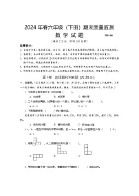 四川省眉山市仁寿县2023-2024学年西南大学版六年级下学期期末质量监测数学试题