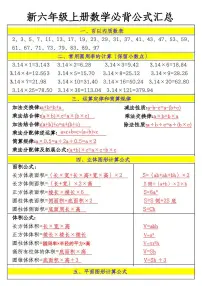 六年级上册通用版数学期末必背知识点公式汇总