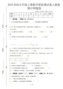五年级上数学25秋期中模拟测试卷人教版