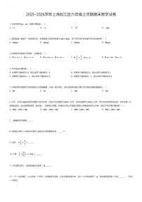 2025~2026学年上海松江区六年级上学期期末数学试卷（有答案解析）