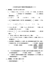 苏教版六年级毕业班下册数学模拟测试卷（三）　无答案