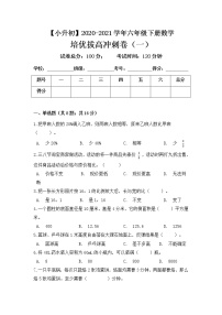 【小升初培优拔高】2020-2021学年人教版六年级下册数学培优拔高冲刺卷（一） 人教版（含答案）