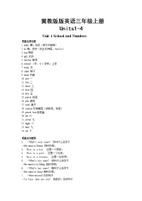 冀教版英语三年级上册Units1-4 重难点知识归纳总结学案