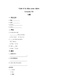 人教精通版三年级下册Unit 6 Is this your skirt?Lesson 34习题