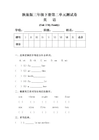 小学英语陕旅版三年级下册Unit 2 My Family当堂检测题