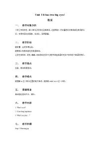 小学英语湘鲁版三年级上册Unit 3 It has two big eyes.Section A教案