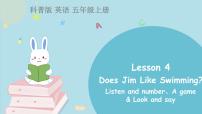 科普版五年级上册Lesson 4 Does Jim like swimming?课前预习ppt课件