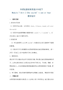 小学外研版 (一年级起点)Unit 2 She couldn’t see or hear.教学设计