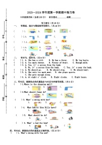 广东省江门市新会区会城镇城南小学2023-2024学年六年级上学期11月期中英语试题