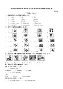 2023-2024学年浙江省温州市瑞安市人教PEP版五年级上册期末检测英语试卷