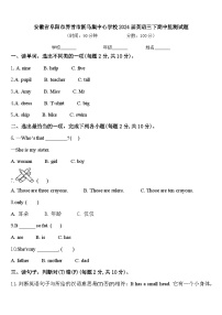 安徽省阜阳市界首市新马集中心学校2024届英语三下期中监测试题含答案