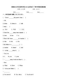 湖南省永州市剑桥学校2024届英语三下期中质量检测试题含答案