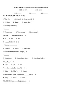 黄冈市黄梅县2023-2024学年英语四下期中统考试题含答案