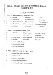 湖北省黄石市白马山小学2023-2024学年六年级下学期月考英语试题