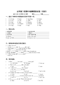 期中检测模拟试卷（试题）-2023-2024学年译林版（三起）英语五年级下册