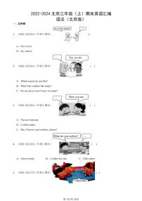2022-2024北京三年级（上）期末真题英语汇编：语法（北京版）