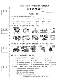 广东省揭阳市普宁市2024-2025学年第二学期期中测试五年级英语试卷