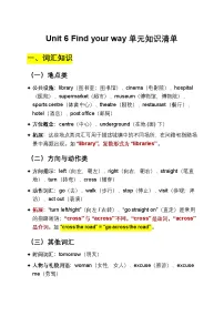 小学英语外研版（三起）2024四年级上册（2024）Unit 6 Find your way优质学案设计