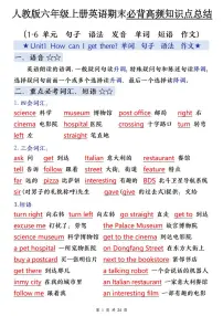 人教版六年级上册英语期末必备高频常考知识点汇总（单词+短语+句型+语法+写作）