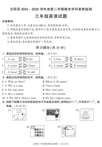 陕西省安康市汉阴县2024-2025学年三年级下学期期末考试英语试卷