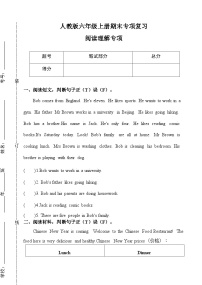 人教PEP六年级上册英语期末专项复习阅读理解专项训练含答案