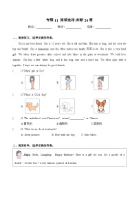 译林版英语四年级上册期末专项复习专题11 阅读理解20篇练习（含答案）