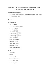 2026春季人教PEP版小学英语六年级下册（全册）各单元知识点复习要点梳理