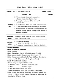 英语人教版 (PEP)Unit 2 What time is it? Part A教案设计