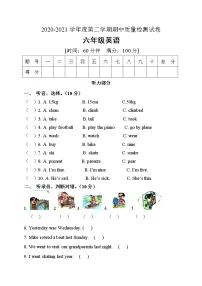 六年级下册英语期中测试卷(含答案)人教PEP版