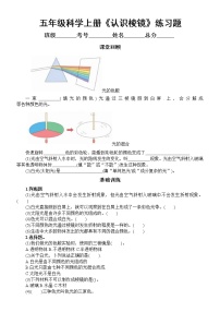 小学科学教科版五年级上册第一单元第5课《认识棱镜》练习题3（2021新版，含答案）