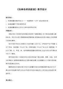 2020-2021学年1.各种各样的能量教学设计及反思