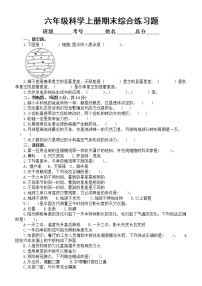 小学科学青岛版六三制六年级上册期末综合练习题（附参考答案）（2022秋）