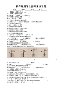 小学科学青岛版六三制四年级上册期末练习题1（2022秋）