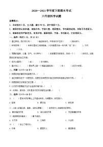 【小升初真题卷】2020-2021学年河南省周口市太康县冀人版六年级下册期末考试科学试卷（原卷版+解析版）