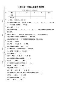 【阶段测试】大象版(2017)科学一年级上册--期中调研卷（含答案）